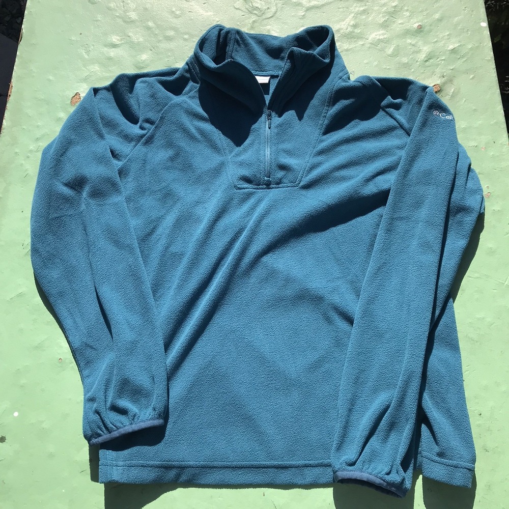 Columbia Quarter‎ Zip Teal Fleece Sweater Womens L Long Sleeve Polyester Travel